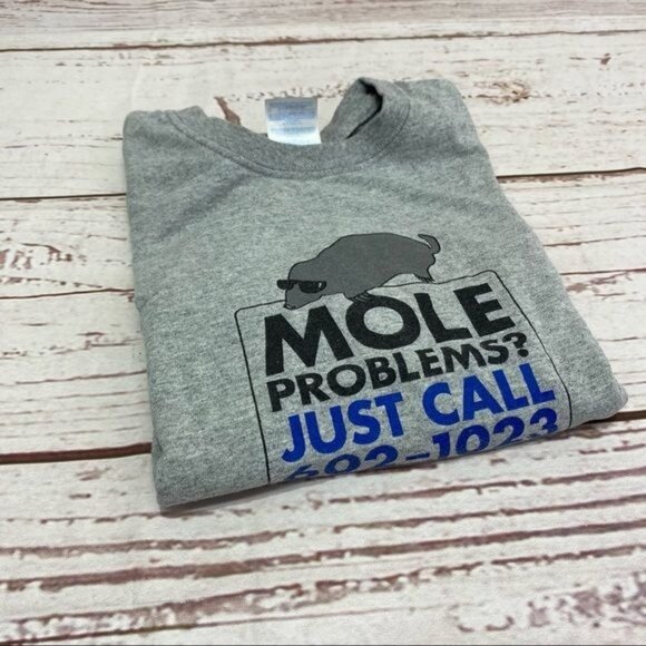 Gildan Mole Problems Call Shirt Grey With Mole Number Funny T-Shirt Size S - Picture 2 of 16